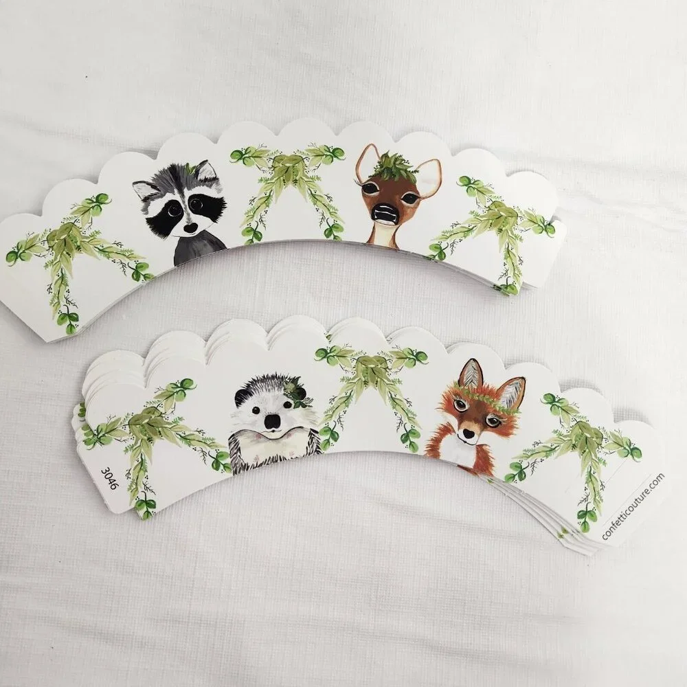 Cupcake Wrapper Skirts Woodland Creatures Reversible 35 Count Racoon Deer Fox
